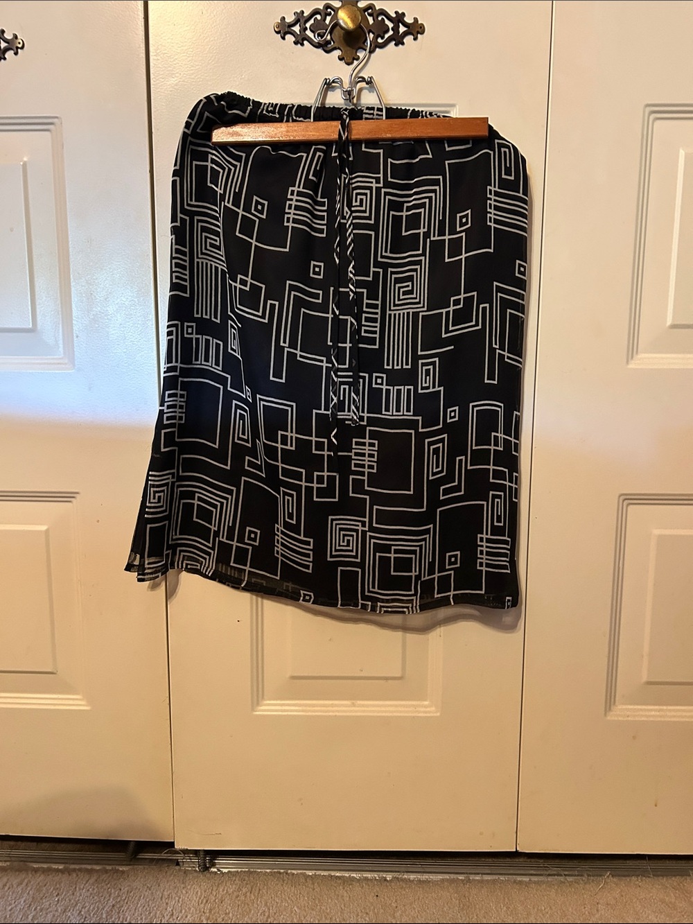 Allison Taylor Black Midi Skirt with White Geometric Print